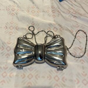 Silver Bow-Shaped Clutch Bag